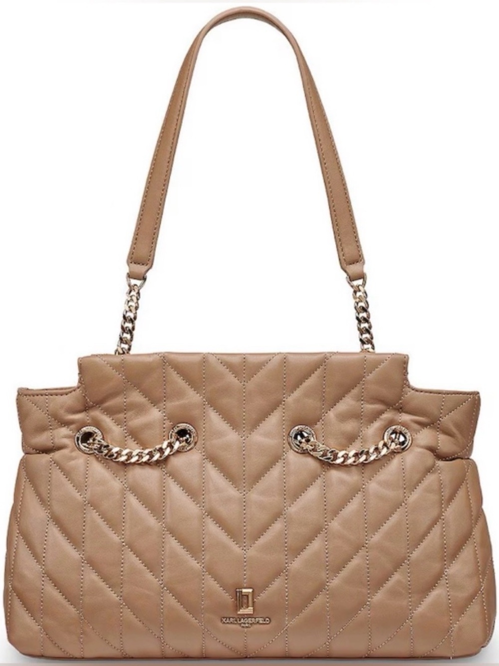 Karl Lagerfeld Quilted Tan Chain-Handle Shoulder Bag